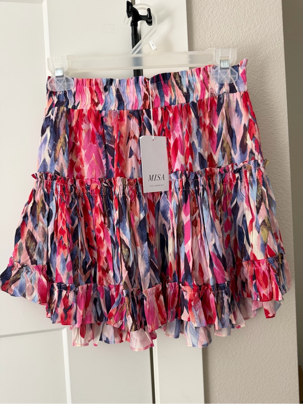 MISA Los Angeles Pink Multi Tiered Ruffled Mini Skirt XS NWT